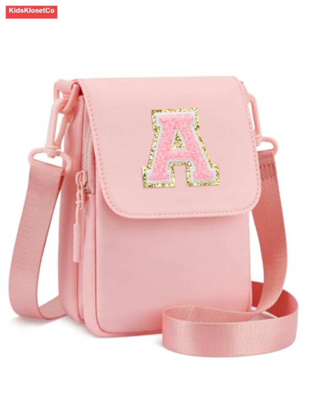 Kids Crossbody Purse with Initial Letter Patch, Nylon, Adjustable Strap, Wallets